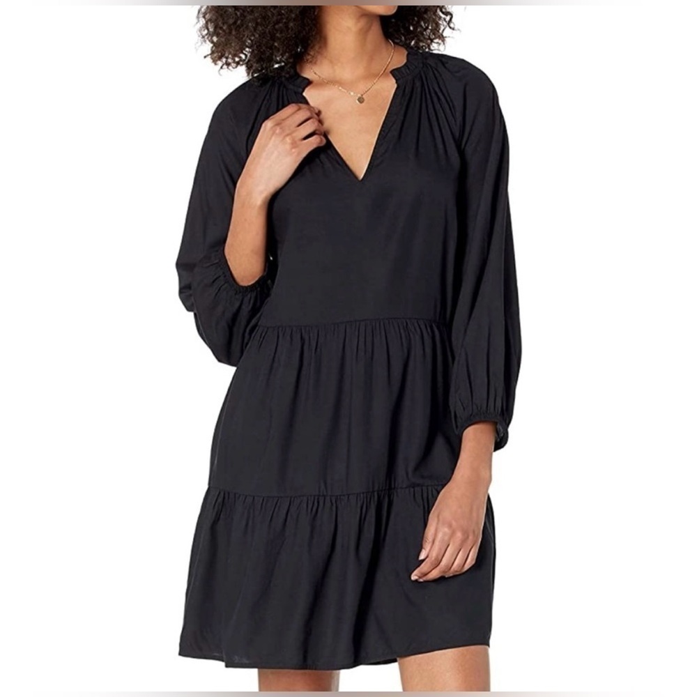 The Drop Women's @caralynmirand Black Ruffle-Neck Tiered Mini Dress Size XS
